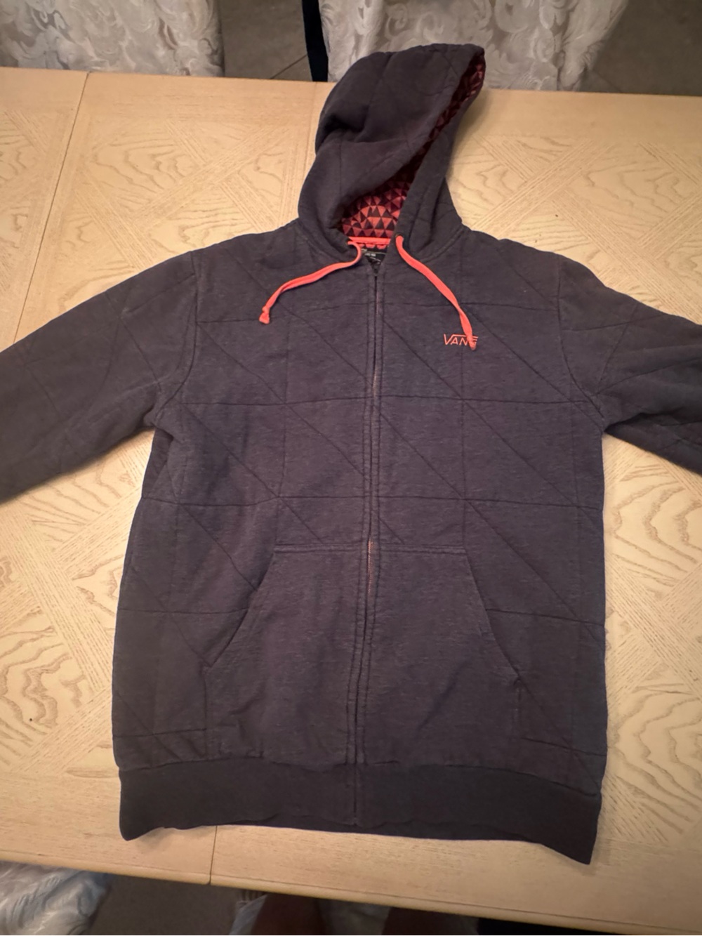 Vans Quilted Zip-Up Hoodie in Charcoal with Orange Drawcord Size Medium